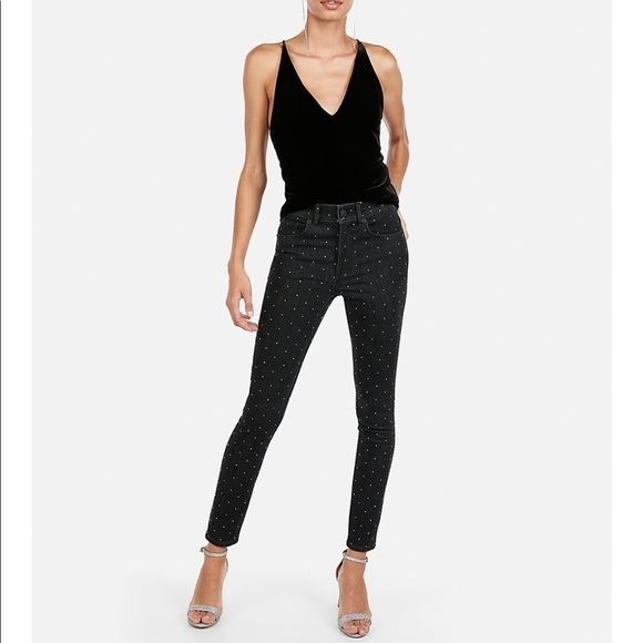 Express NWOT High Waisted Rhinestone Studded Jean - Picture 1 of 10